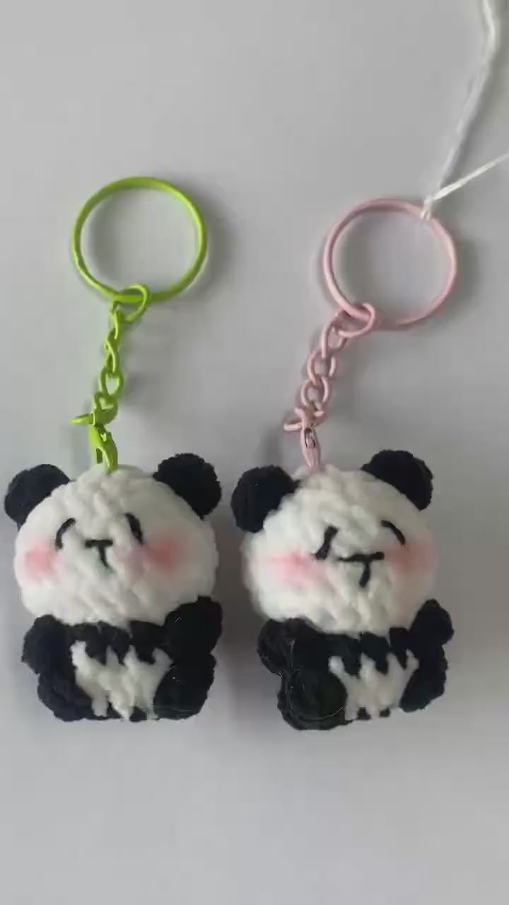 Cute Gummy Style Little Panda Keychain, Crochet Plush Animal Charm, Handmade Bag Accessory, Kawaii Panda Keyring Gift