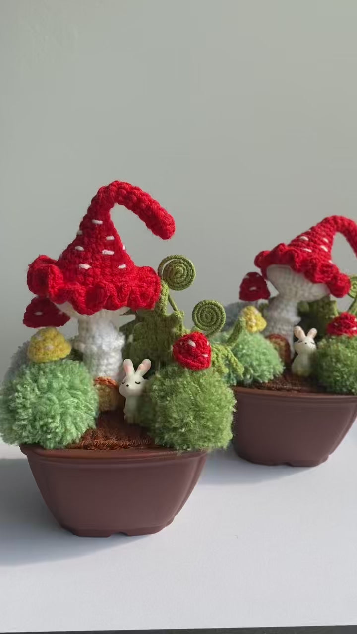 Crochet Mushroom Garden Pot