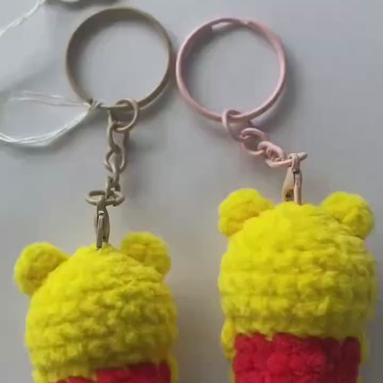 Cute Gummy Style Winnie the Pooh Keychain, Crochet Plush Animal Charm, Handmade Bag Accessory, Kawaii Winnie the Pooh Keyring Gift