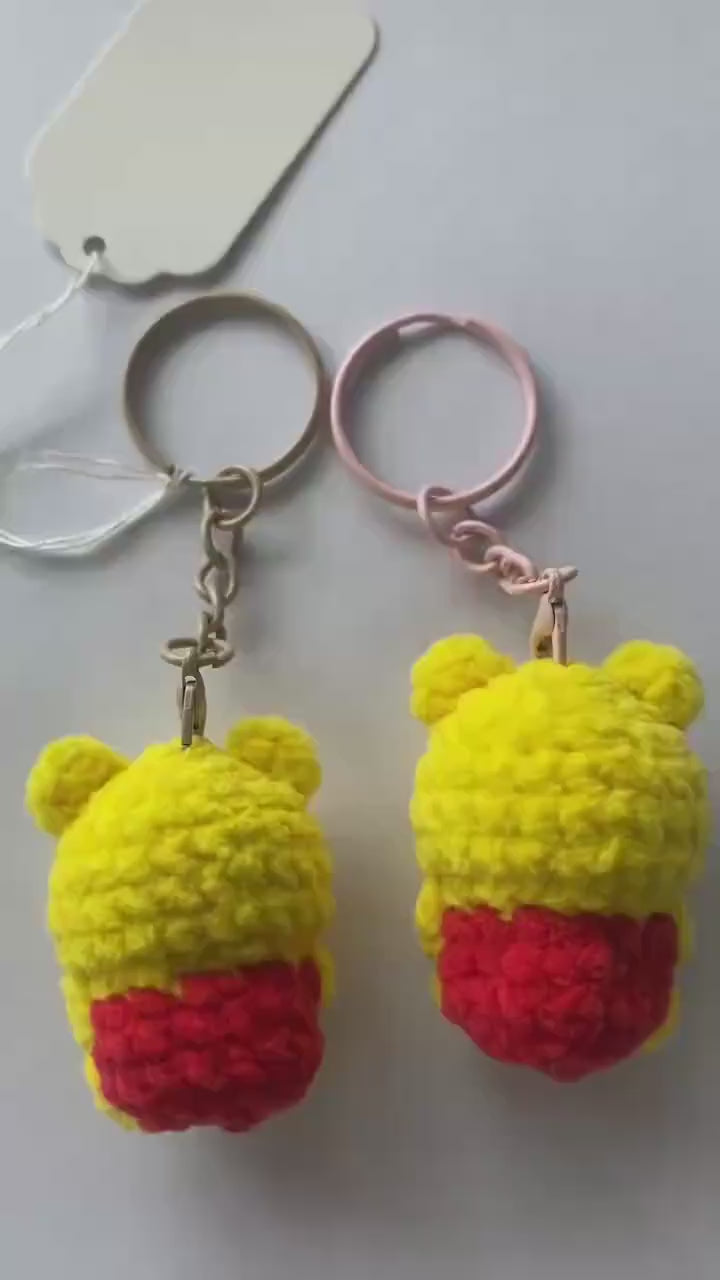 Cute Gummy Style Winnie the Pooh Keychain, Crochet Plush Animal Charm, Handmade Bag Accessory, Kawaii Winnie the Pooh Keyring Gift