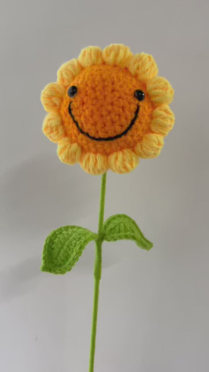 Smile Sunflower Crochet Flower Stem CF-013