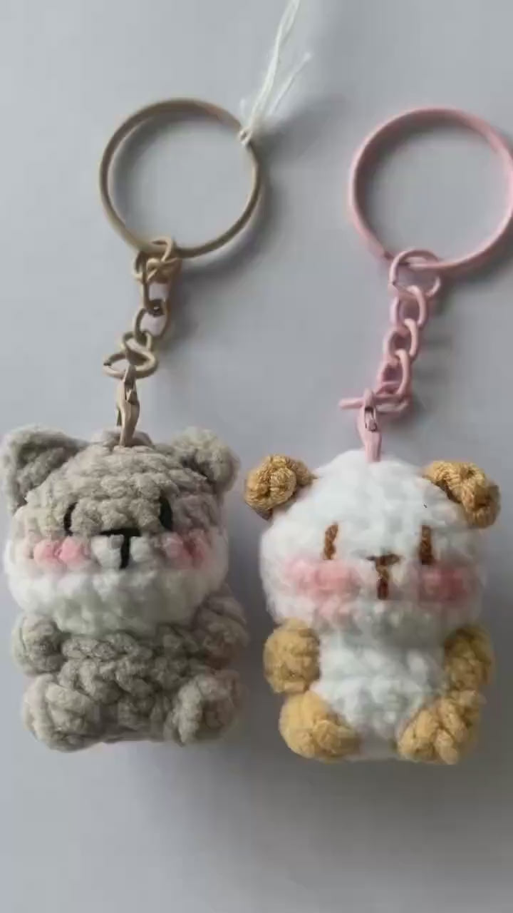 Cute Gummy Style Cat Keychain, Crochet Plush Animal Charm, Handmade Bag Accessory, Kawaii Cat Keyring Gift
