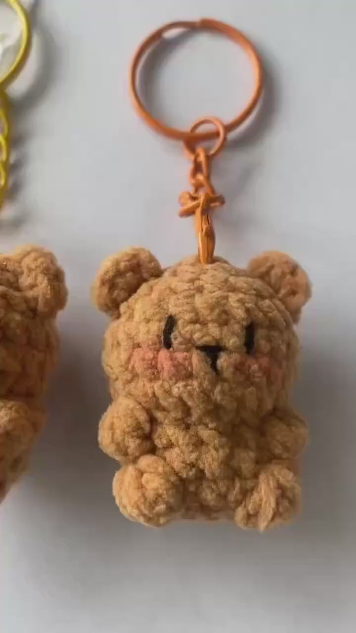 Cute Gummy Style Bear Keychain, Crochet Plush Animal Charm, Handmade Bag Accessory, Kawaii Bear Keyring Gift
