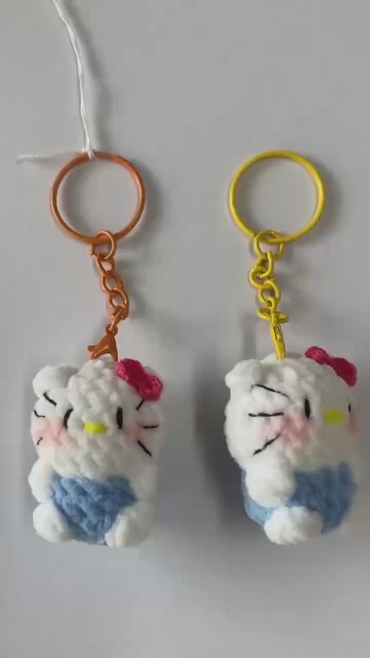 Cute Gummy Style Hello Kitty Keychain, Crochet Plush Character Charm, Handmade Bag Accessory, Kawaii Cat Keyring Gift