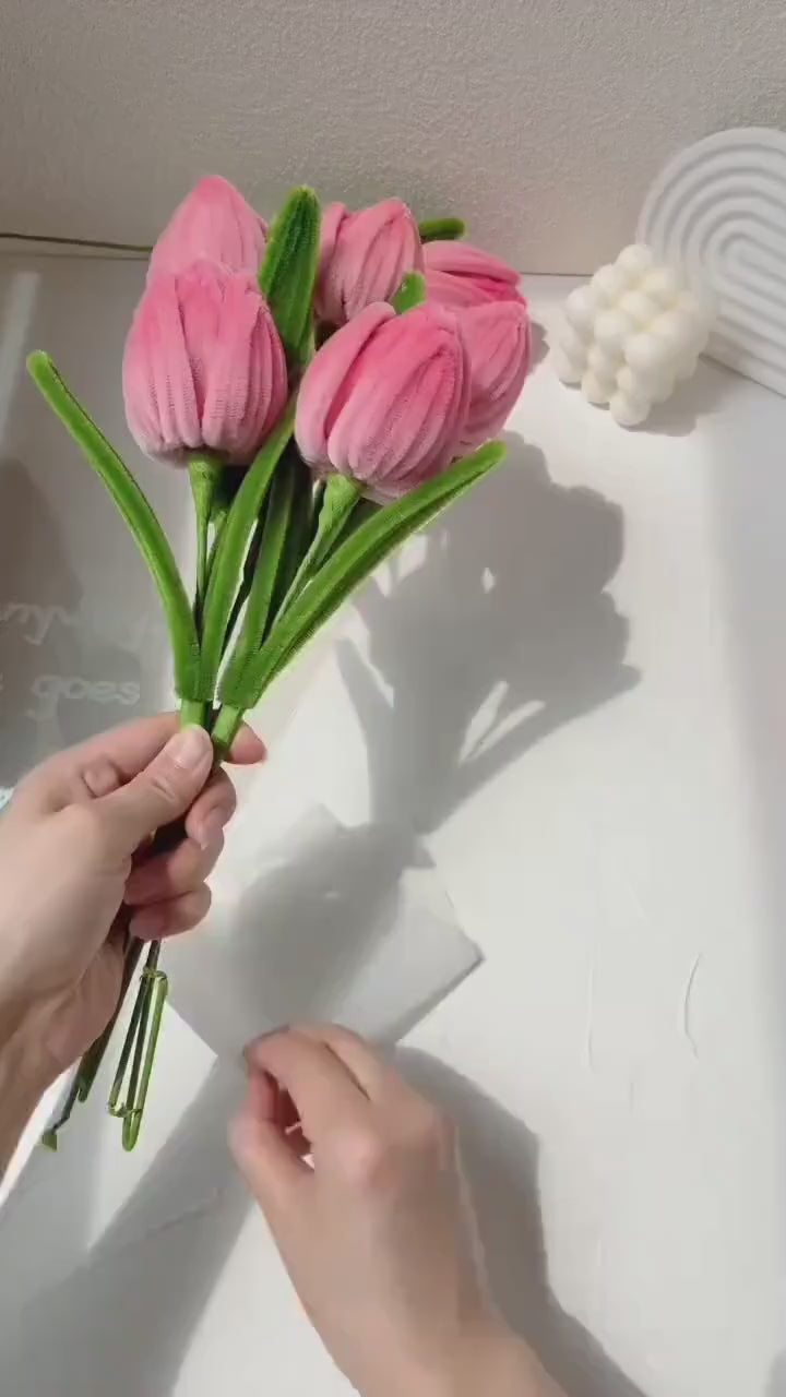 DIY Tulip Bouquet Kit, Pipe Cleaner Flowers, Chenille Tulip Craft Kit, Handmade Floral Gift