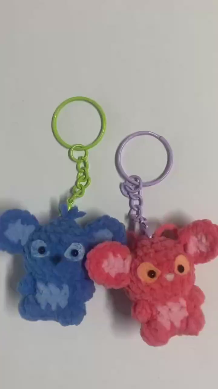 Cute Gummy Style Stitch Crochet Keychain, Crochet Plush Character Charm, Handmade Bag Accessory, Kawaii Gift Keyring