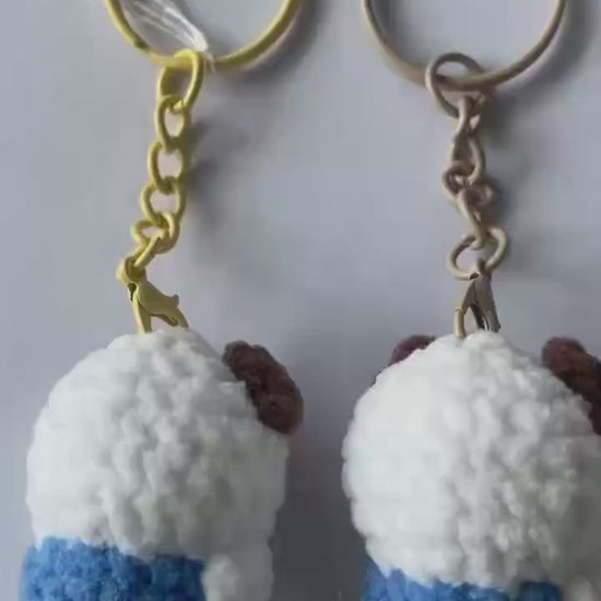 Cute Gummy Style Pug Keychain, Crochet Plush Animal Charm, Handmade Bag Accessory, Kawaii Dog Keyring Gift