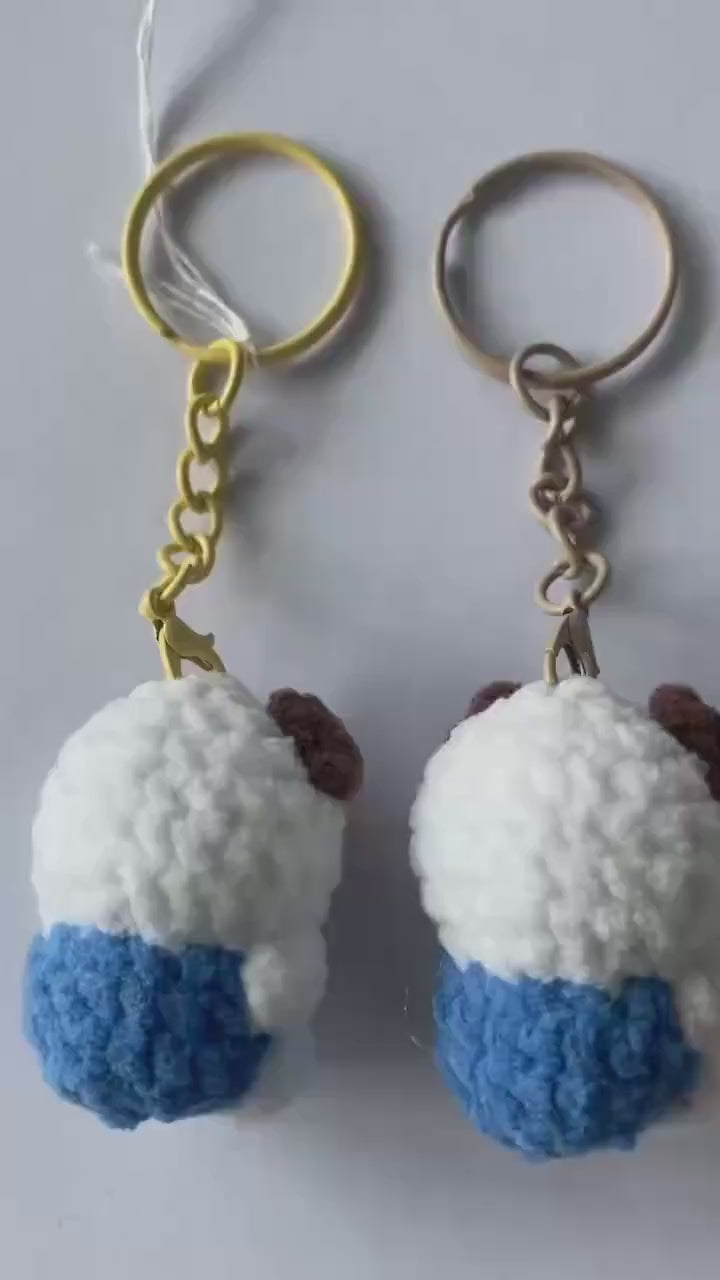 Cute Gummy Style Pug Keychain, Crochet Plush Animal Charm, Handmade Bag Accessory, Kawaii Dog Keyring Gift