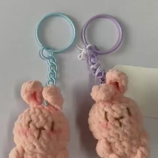 Cute Gummy Style Bunny Keychain, Crochet Plush Animal Charm, Handmade Bag Accessory, Kawaii Bunny Keyring Gift