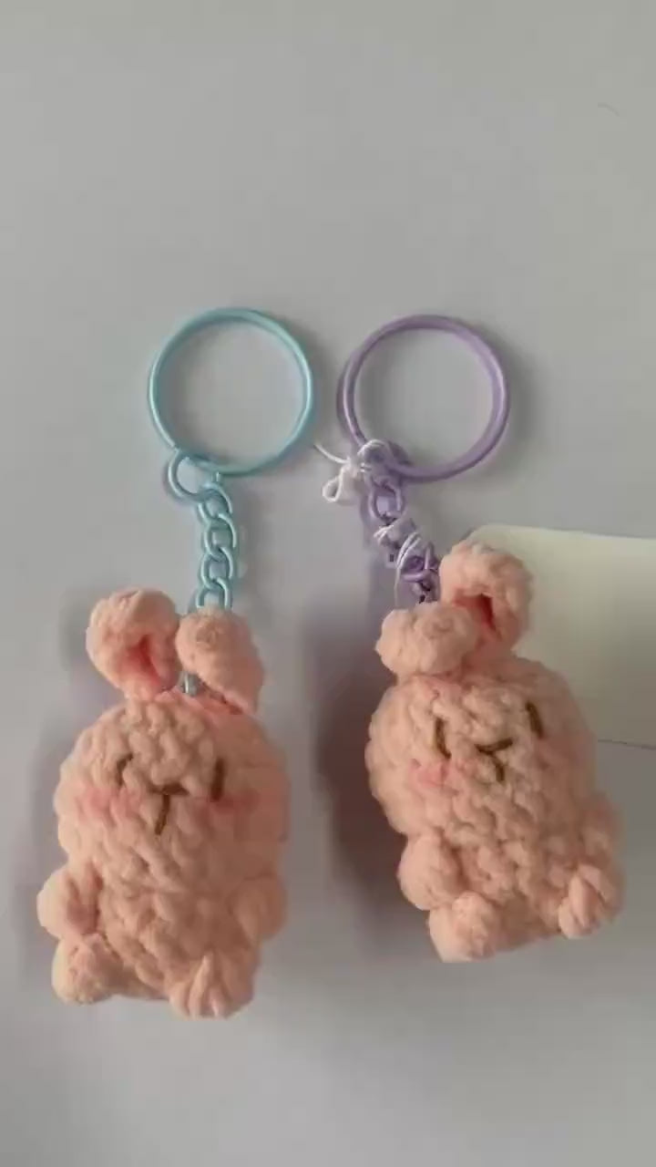 Cute Gummy Style Bunny Keychain, Crochet Plush Animal Charm, Handmade Bag Accessory, Kawaii Bunny Keyring Gift