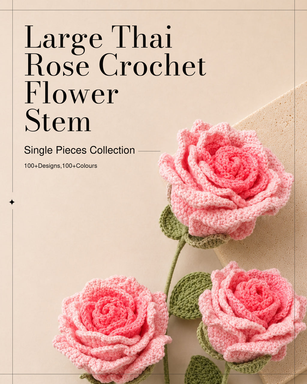 Large Thai Rose Crochet Flower Stem CF-004