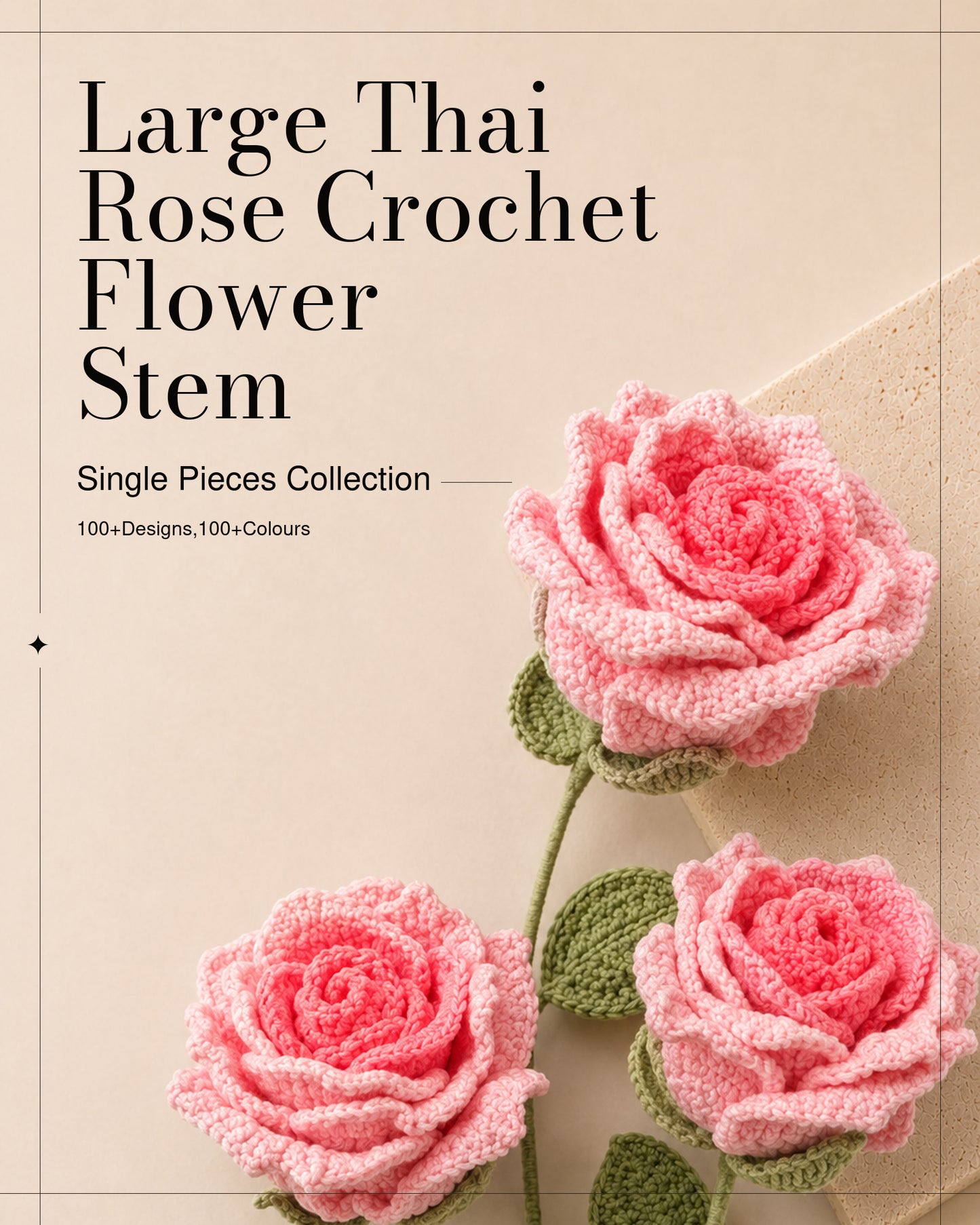 Large Thai Rose Crochet Flower Stem CF-004