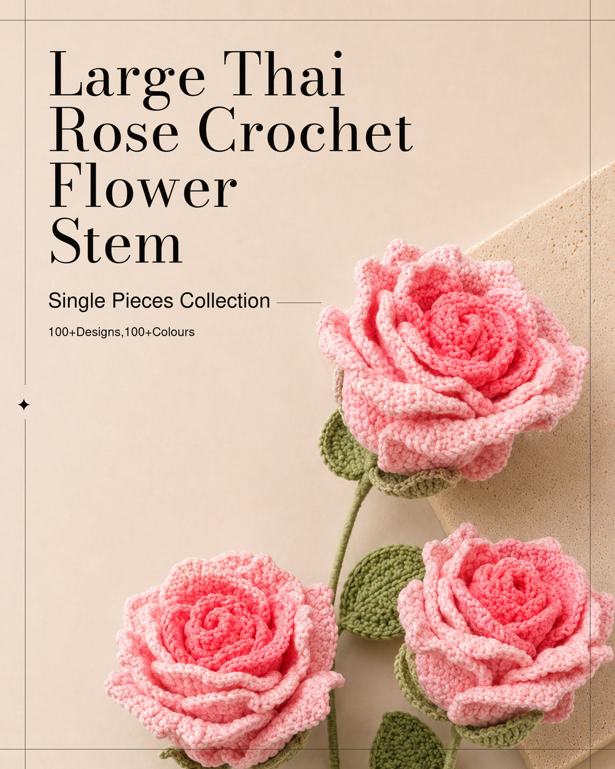 Large Thai Rose Crochet Flower Stem CF-004