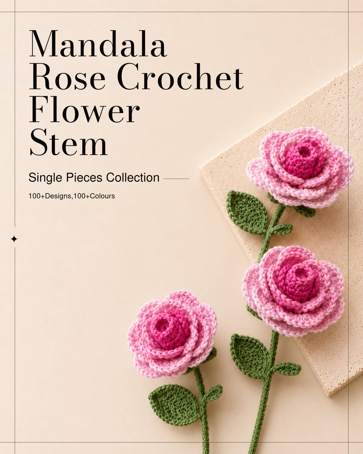 Mandala Rose Crochet Flower Stem CF-007