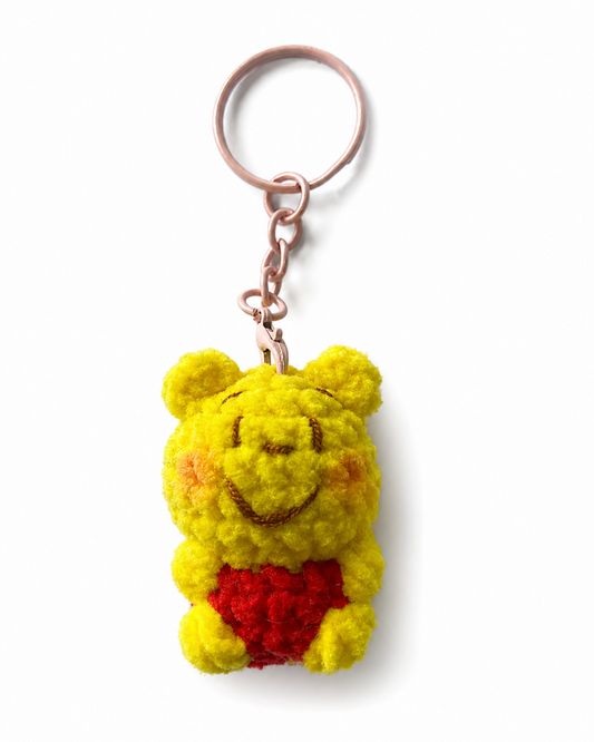 Cute Gummy Style Winnie the Pooh Keychain, Crochet Plush Animal Charm, Handmade Bag Accessory, Kawaii Winnie the Pooh Keyring Gift